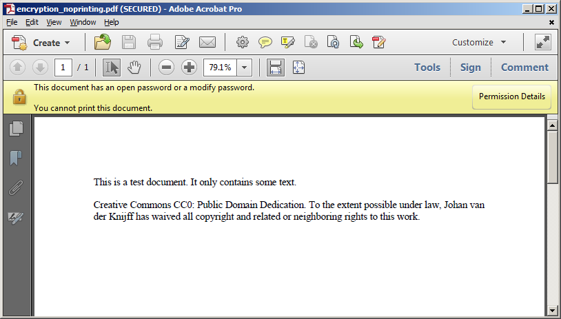 Screenshot of Adobe Acrobat showing a 'you cannot print this document' message.