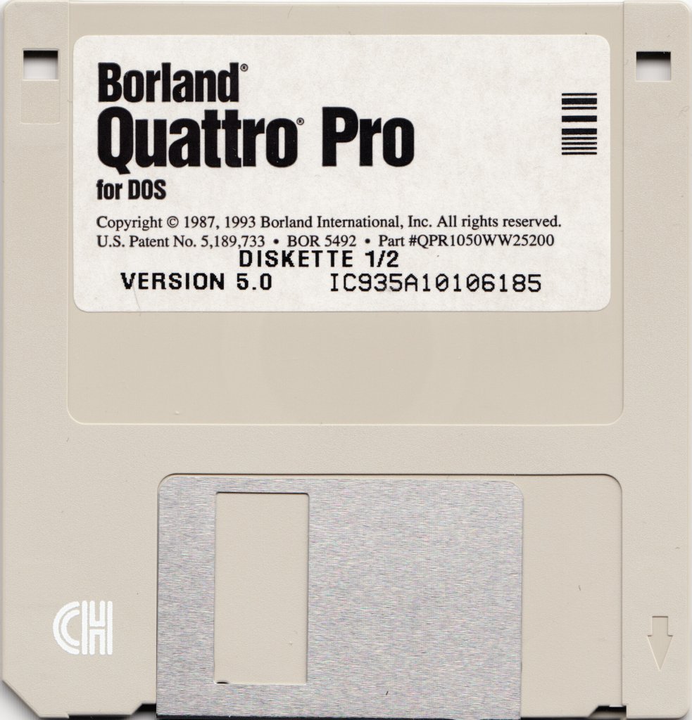 Photo of 3.5 inch installation floppy of Quattro for DOS, version 5.0.
